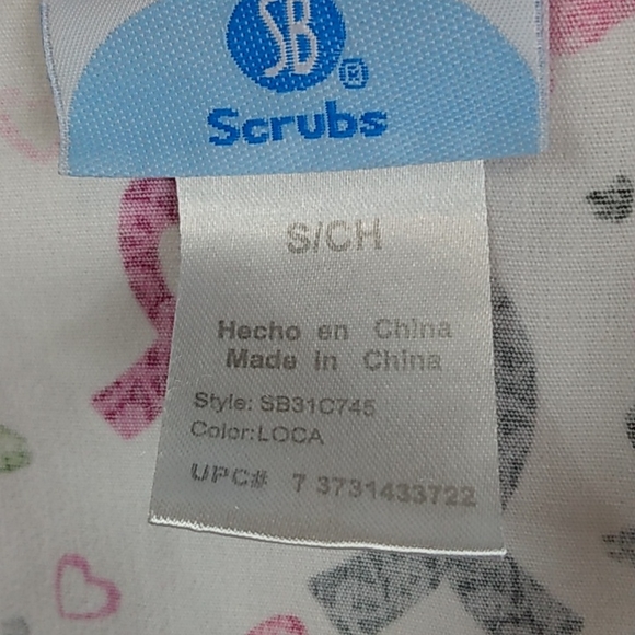 SB Scrub Top โ Pink/White โ V-Neck โ Sizeโ S - Picture 4 of 9